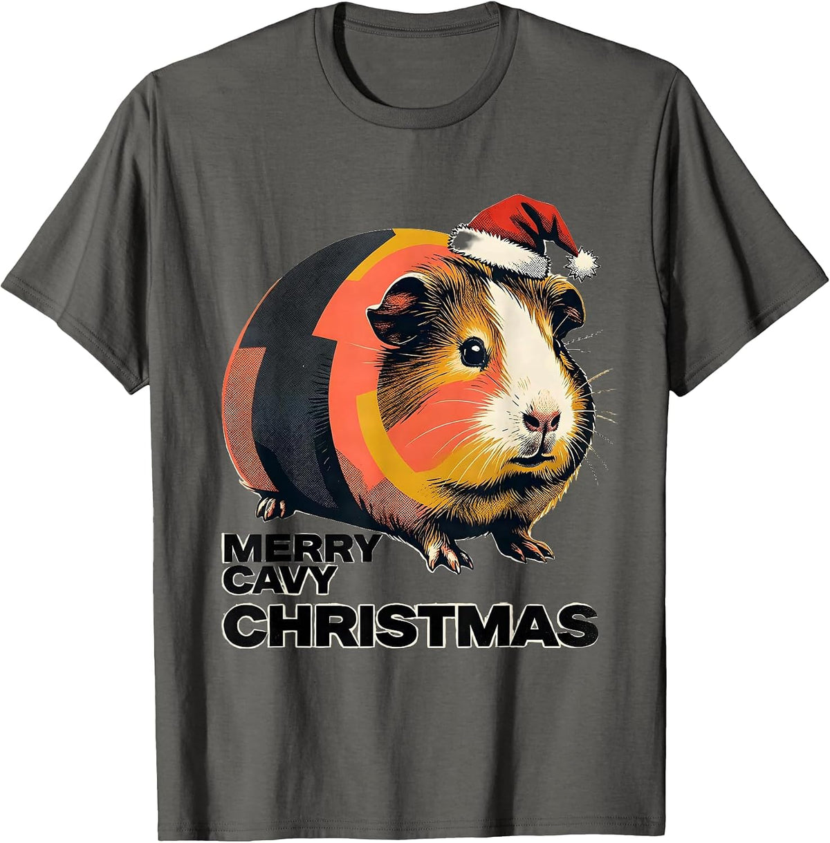 Men's Merry Cavy Christmas Midcentury Modern Guinea Pig Owner Pet T-Shirt - Asphalt Grey
