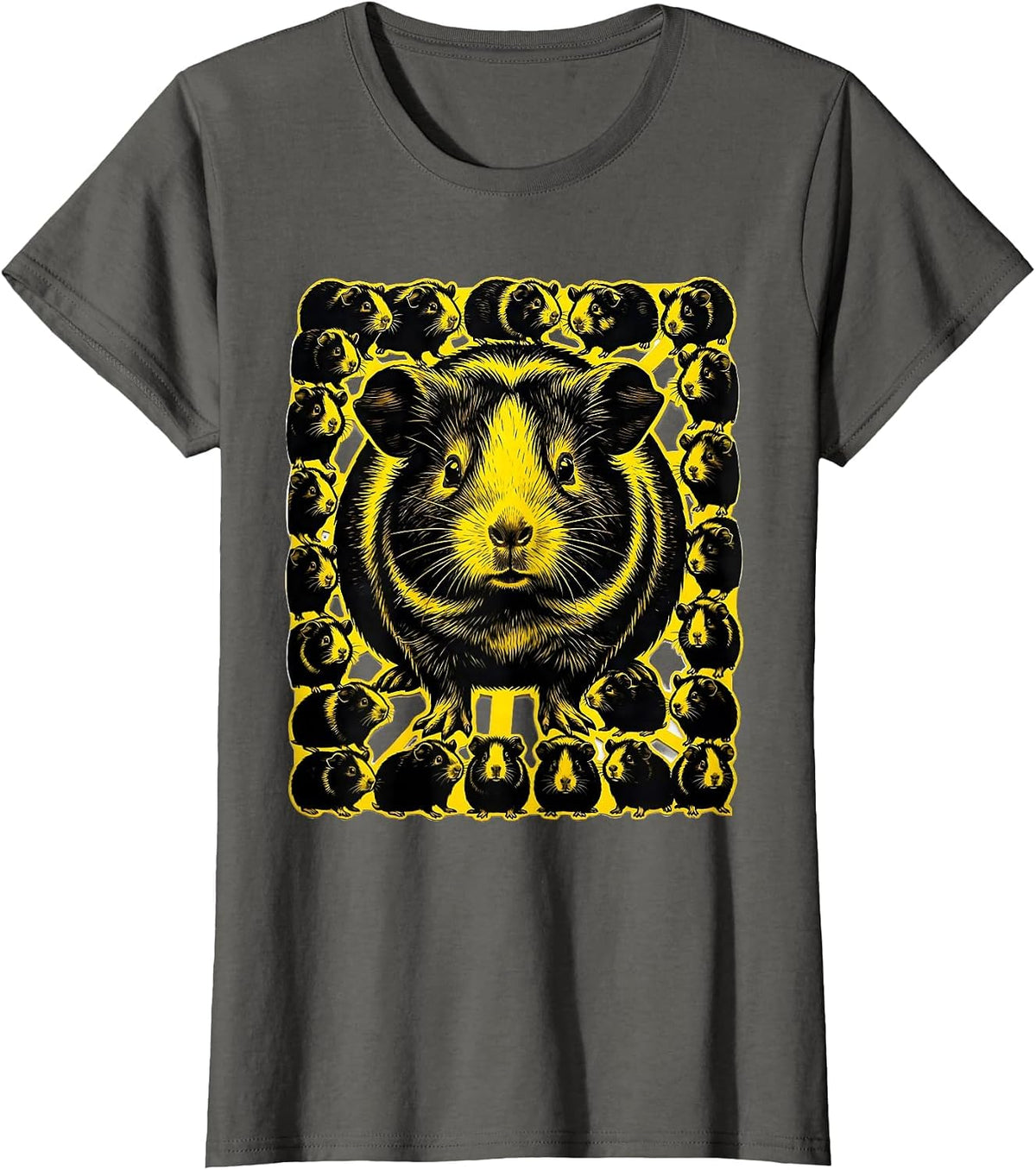 Women's Stencil Guinea Pig Cluster Cute Pet Lover Humor T-Shirt - Asphalt Grey