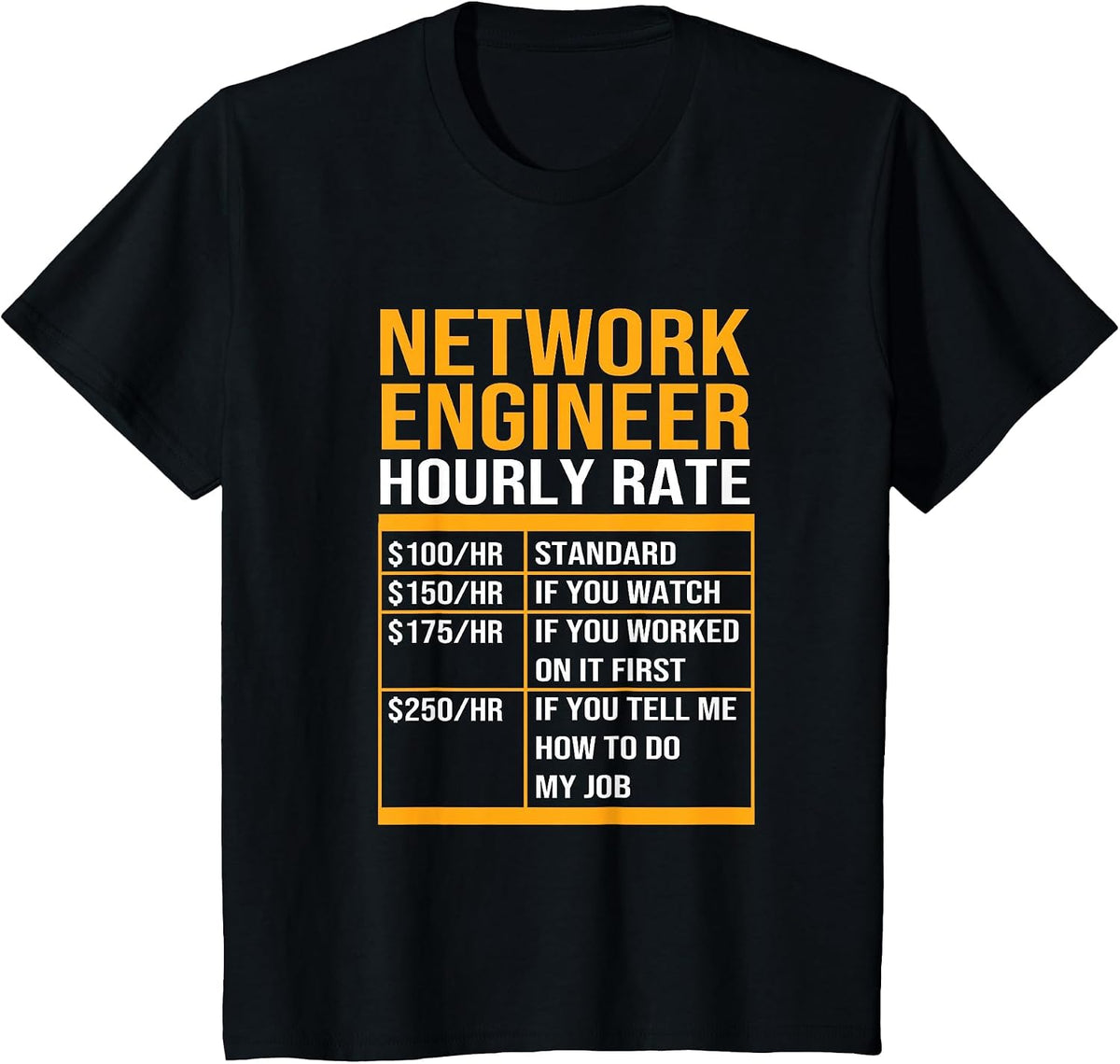 Network Systems Network Engineers Hourly Rate T-Shirt - Black