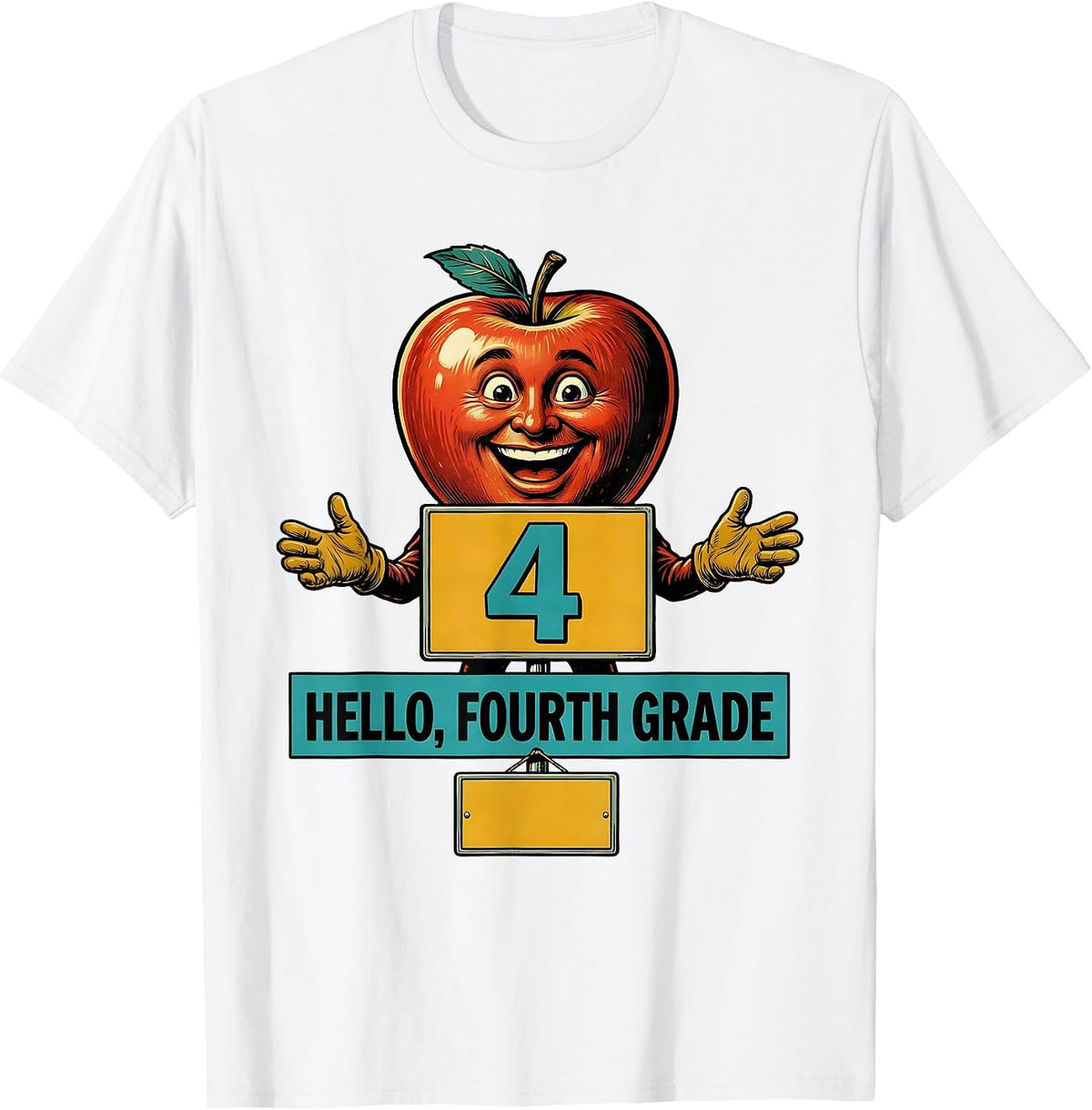 Men's Hello, Fourth Grade Retro Advertising Mascot Teacher Back To T-Shirt - White
