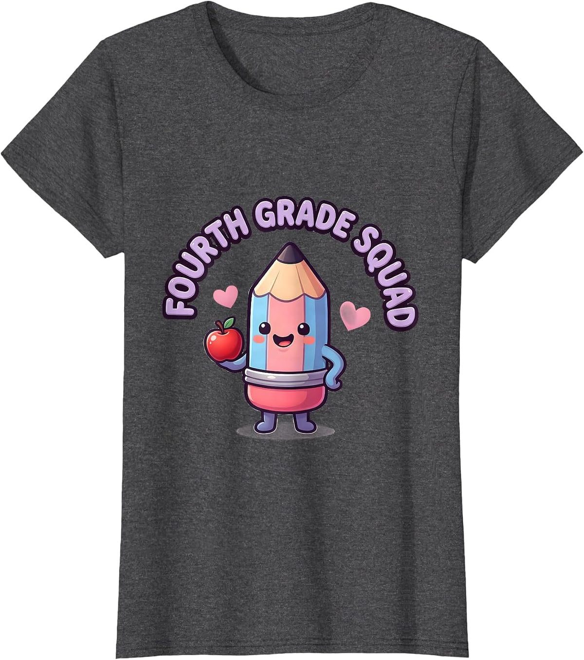 Women's Fourth Grade Squad Cute Kawaii Back to School Teacher T-Shirt - Dark Heather Grey