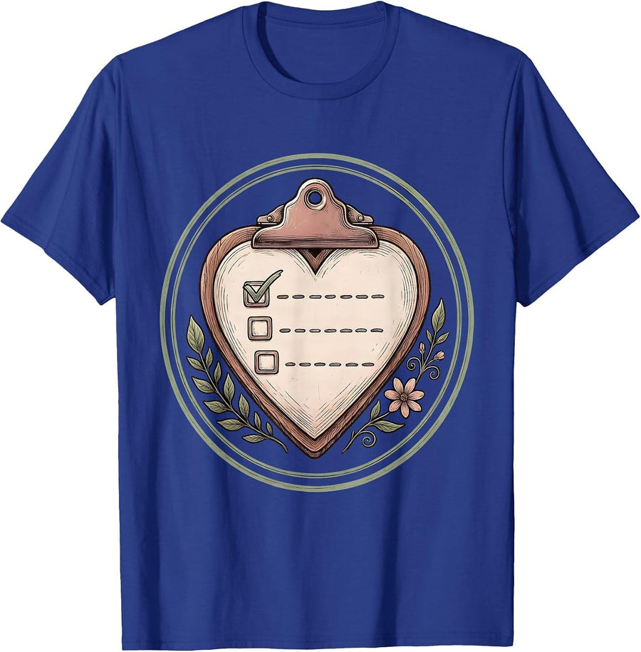 Paraprofessional Clipboard Heart Checklist Graphic T-Shirt - Royal Blue