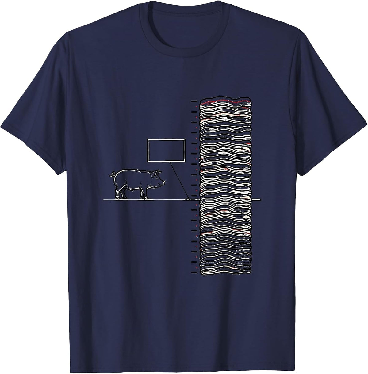 Pig And Bacon Strip Grid Humor Foodie Meme T-Shirt - Navy Blue