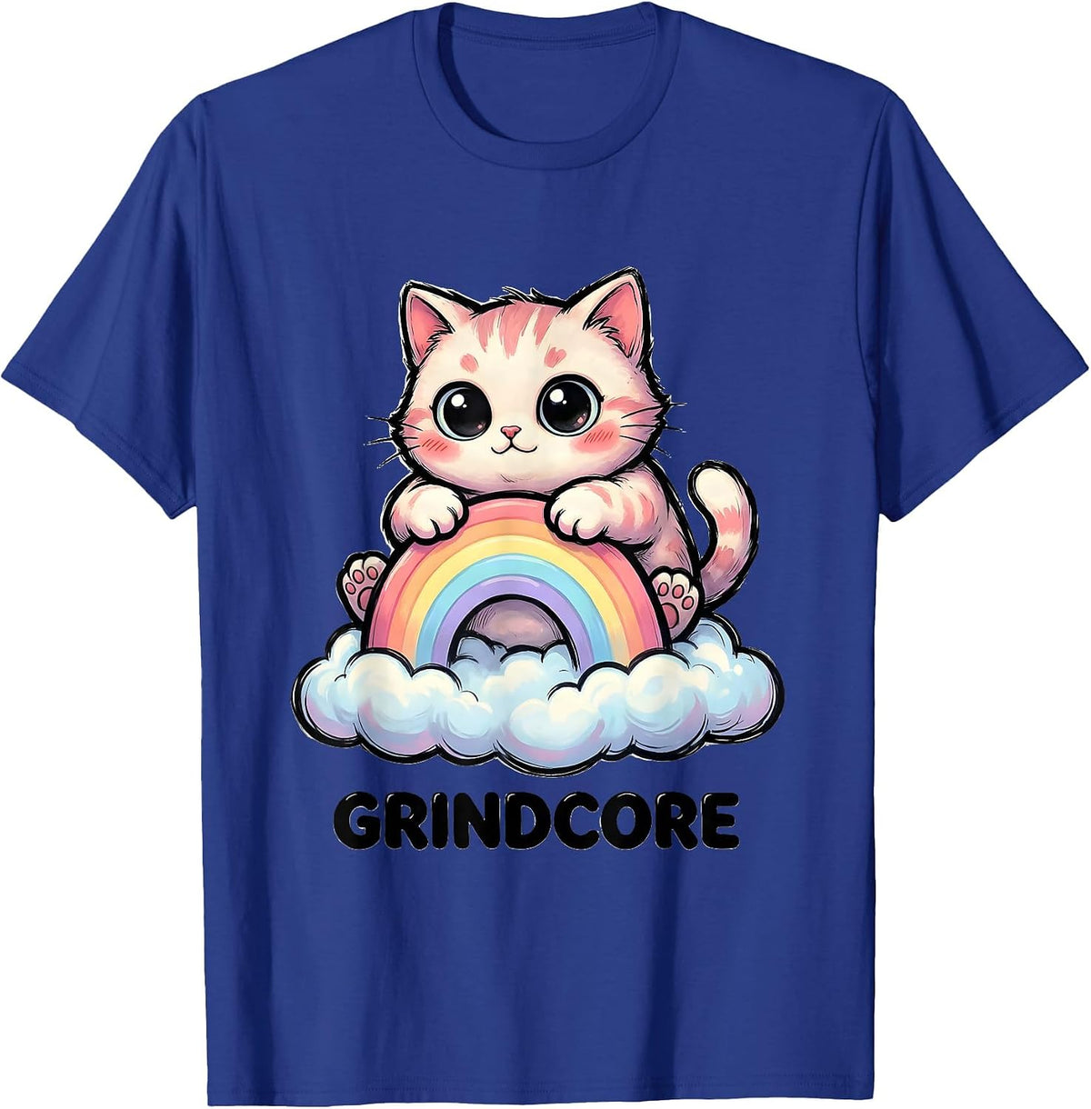Grindcore Cute Kawaii Kitten Rainbow Metalhead Irony T-Shirt - Royal Blue