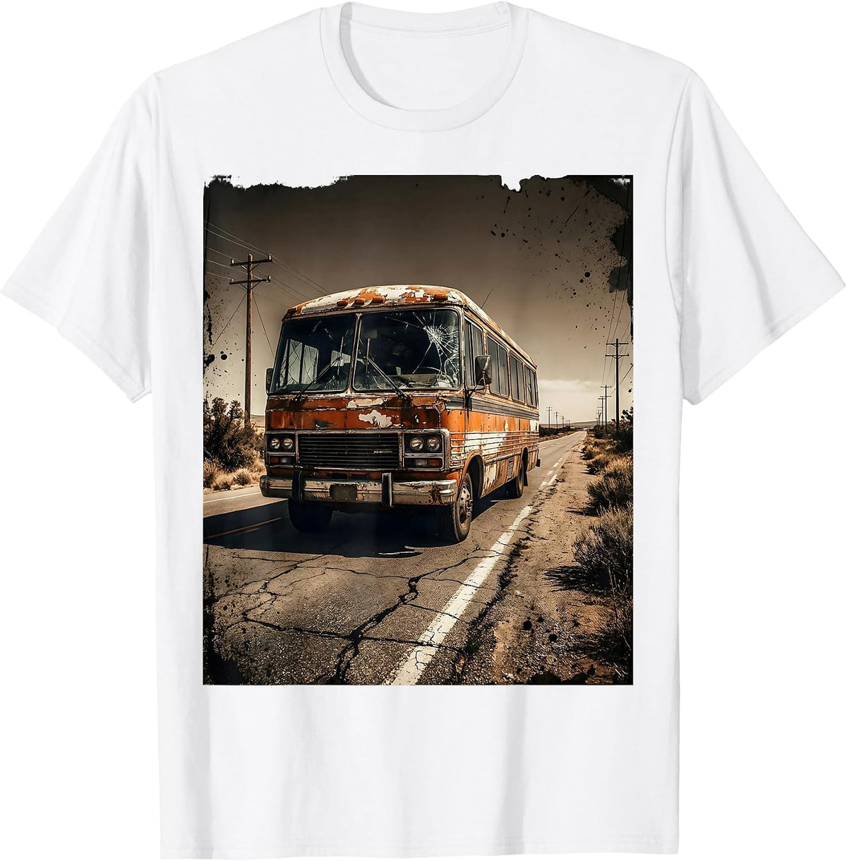 Men's Vintage Tour Van Open Highway Graphic Tee T-Shirt - White