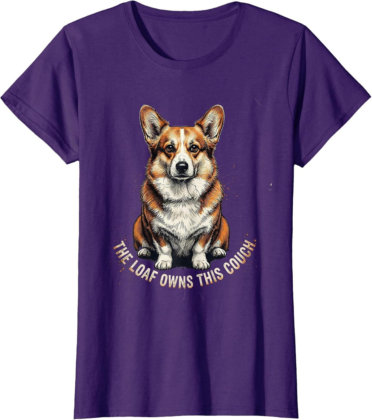 Women's The Loaf Owns This Couch Funny Corgi Dog Lover Humor T-Shirt - Purple
