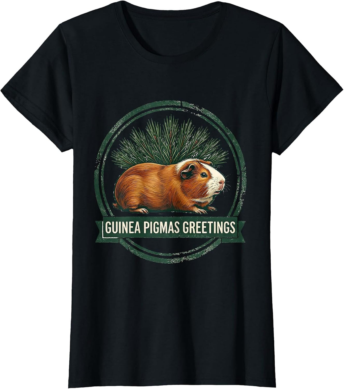 Women's Guinea Pigmas Greetings Rubber Stamp Funny Guinea Pig T-Shirt - Black