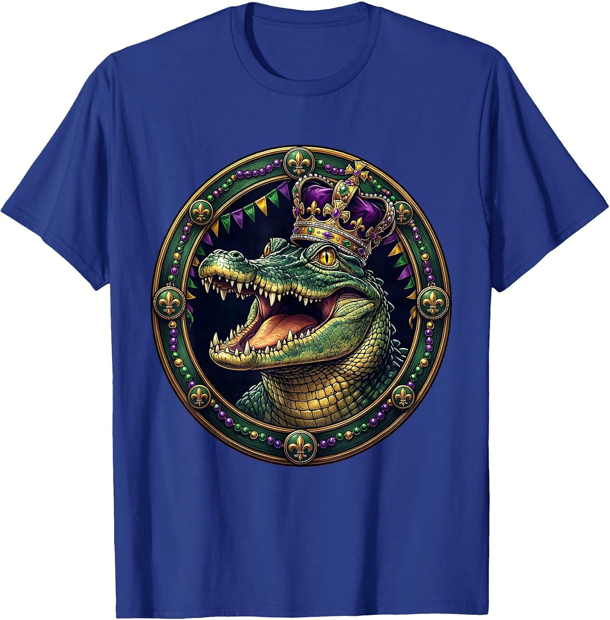 Mardi Gras Alligator Parade Crown Illustration T-Shirt - Royal Blue