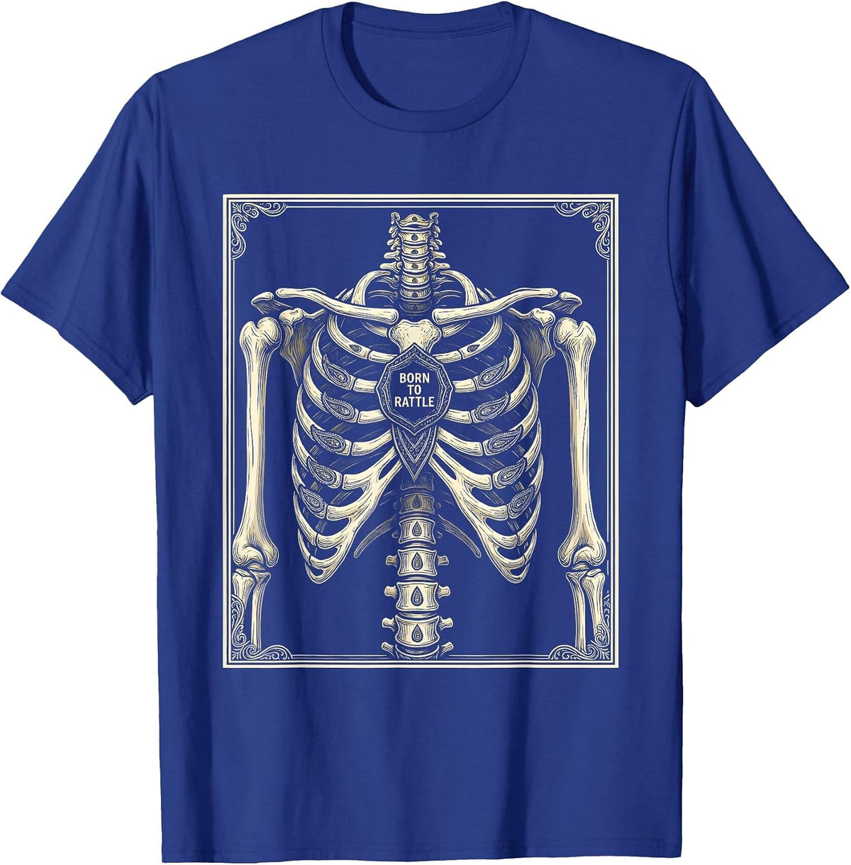 Born to Rattle Skeleton Graphic Design T-Shirt - Royal Blue