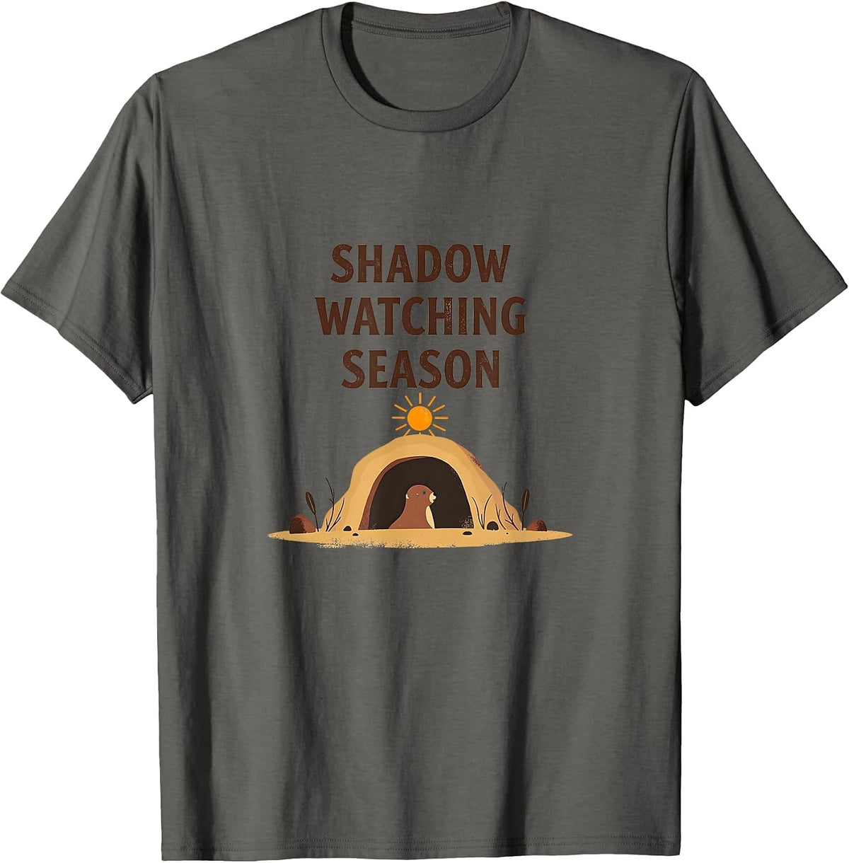 Shadow Watching Season Groundhog Day Design T-Shirt - Asphalt Grey