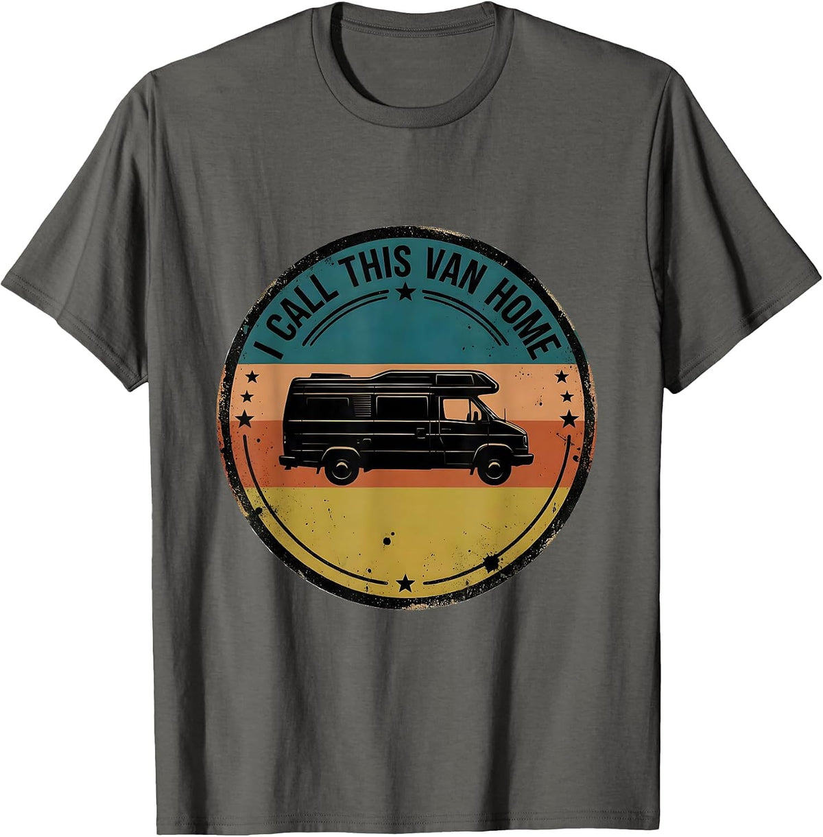 I Call This Van Home Distressed Van Life Nomad Retro Badge T-Shirt - Asphalt Grey