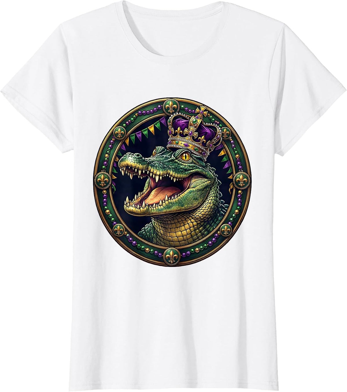 Mardi Gras Alligator Parade Crown Illustration T-Shirt - White