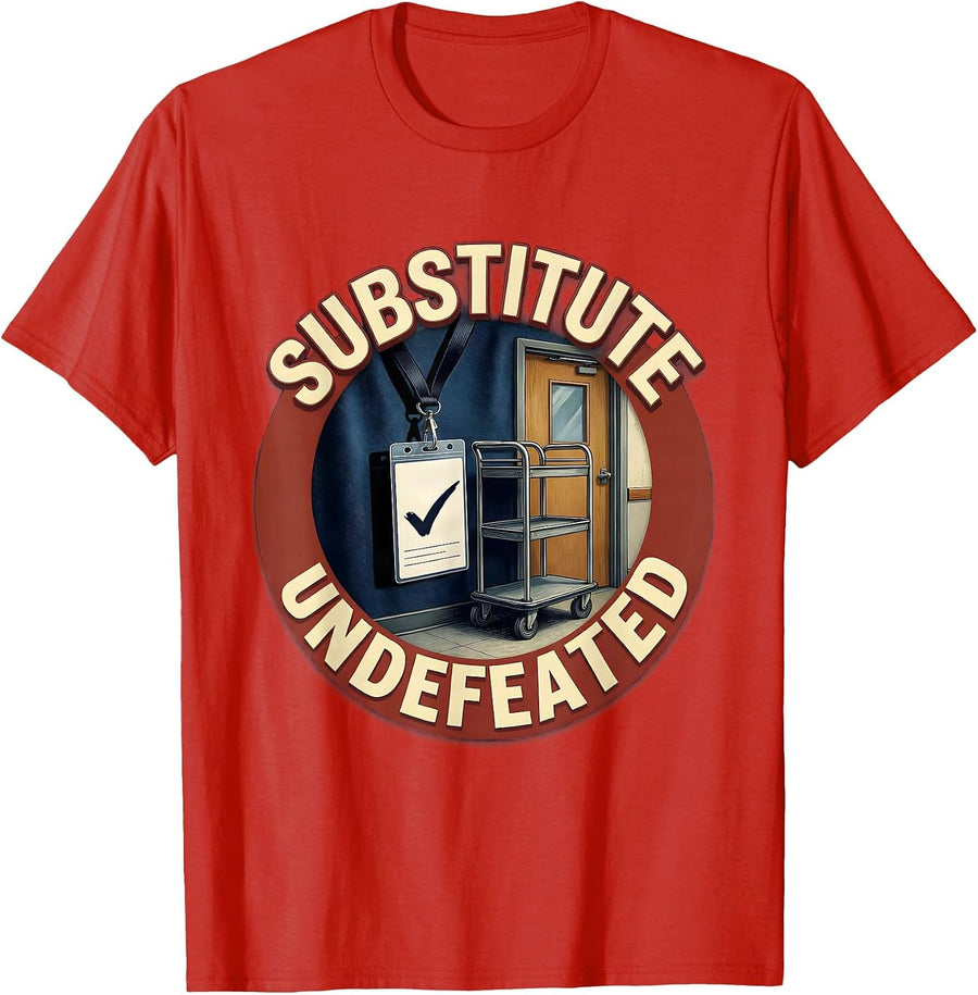 Men's Substitute Undefeated Funny Retro Teacher Substitute Humor T-Shirt - Red