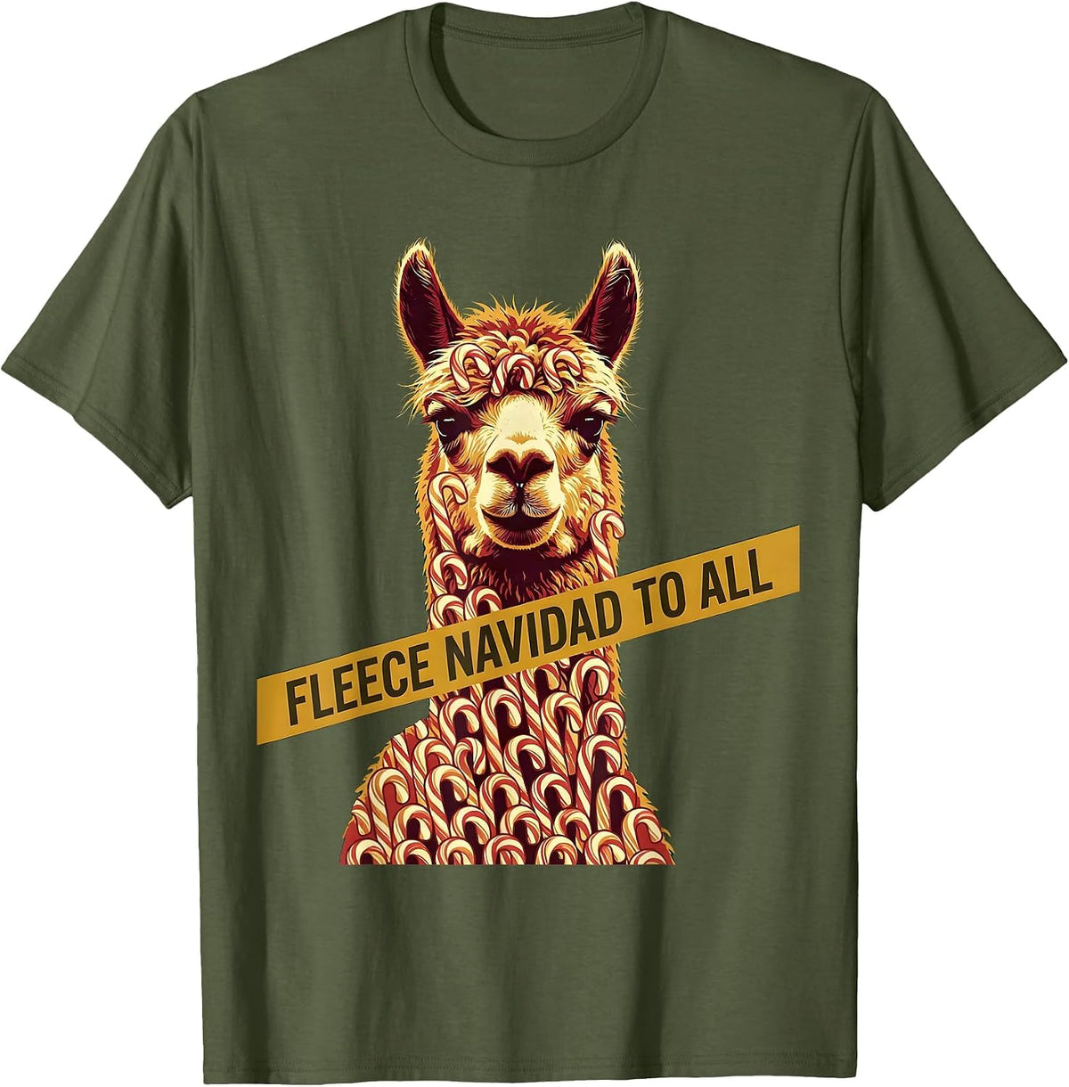 Fleece Navidad To All Funny Llama Alpaca Christmas Humor T-Shirt - Olive Green