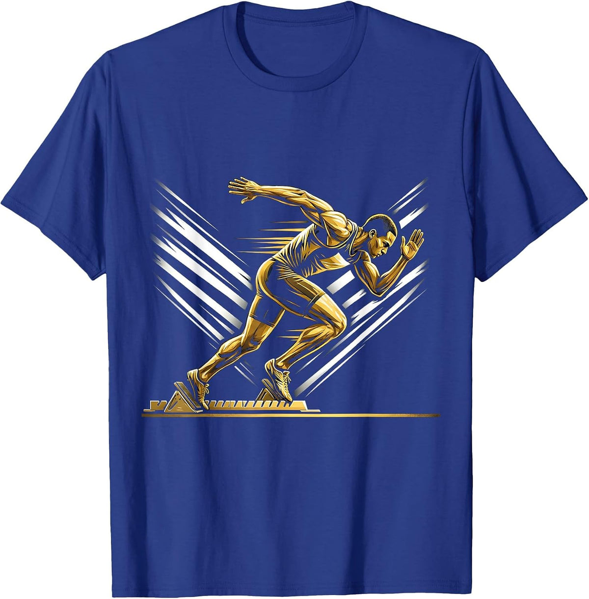 Men's Sprinter Exploding Off Starting Blocks Design T-Shirt - Royal Blue