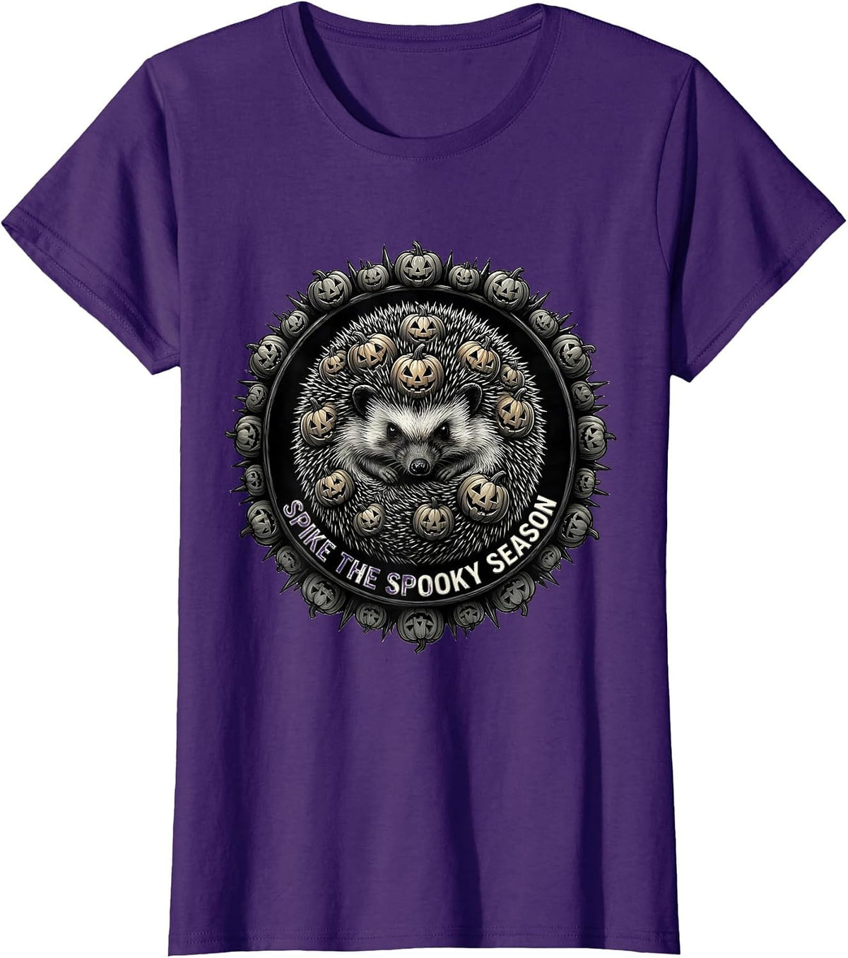 Women's Spike the Spooky Season Halloween Hedgehog Design T-Shirt - Purple