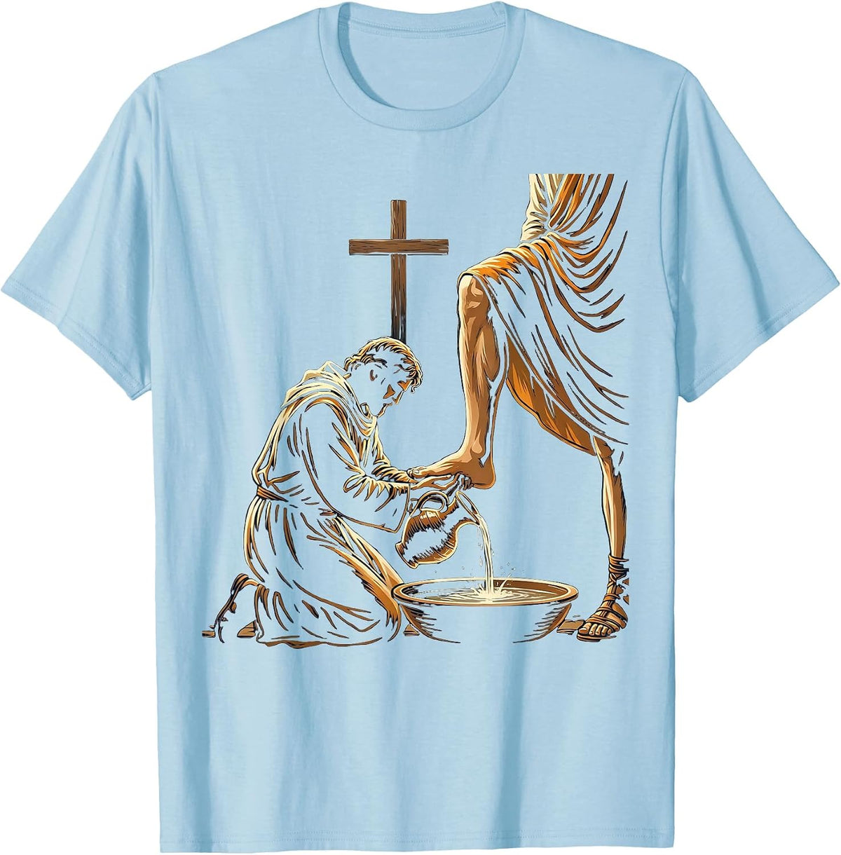Men's Jesus Kneeling Washing Soldier's Feet Graphic T-Shirt - Baby Blue