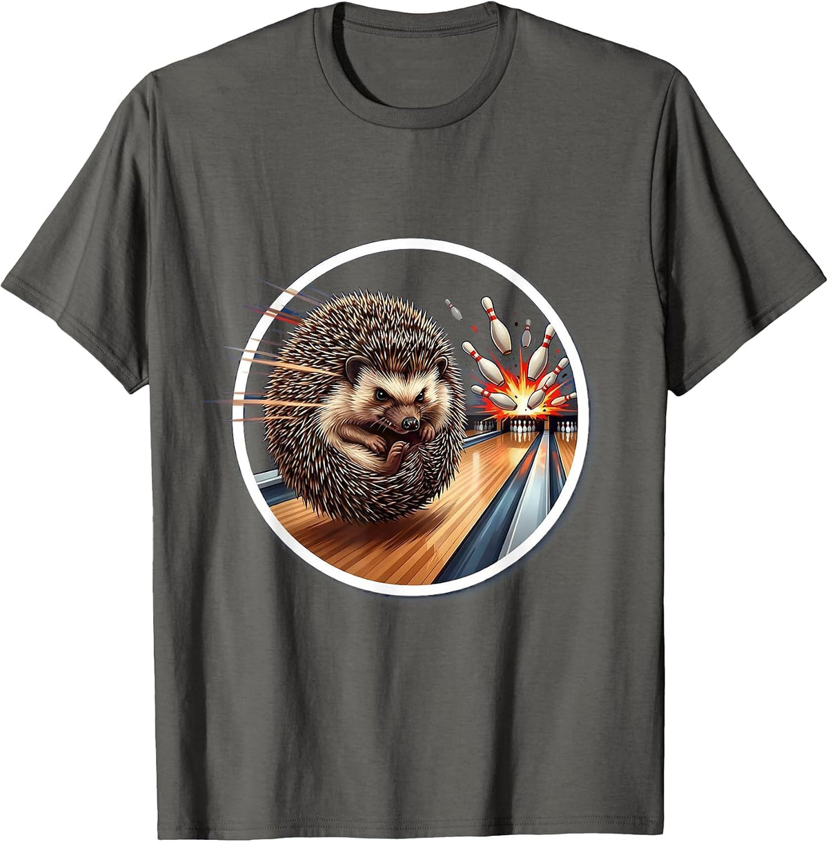 Men's Funny Hedgehog Bowling Aggressive Roll Graphic T-Shirt - Asphalt Grey