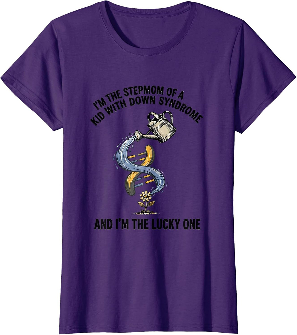 Women's Stepmom Lucky Kid Down Syndrome Awareness Support T-Shirt - Purple