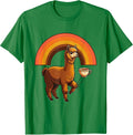 Men's Serene Llama Rainbow Retro 70s Novelty Humor T-Shirt - Kelly Green