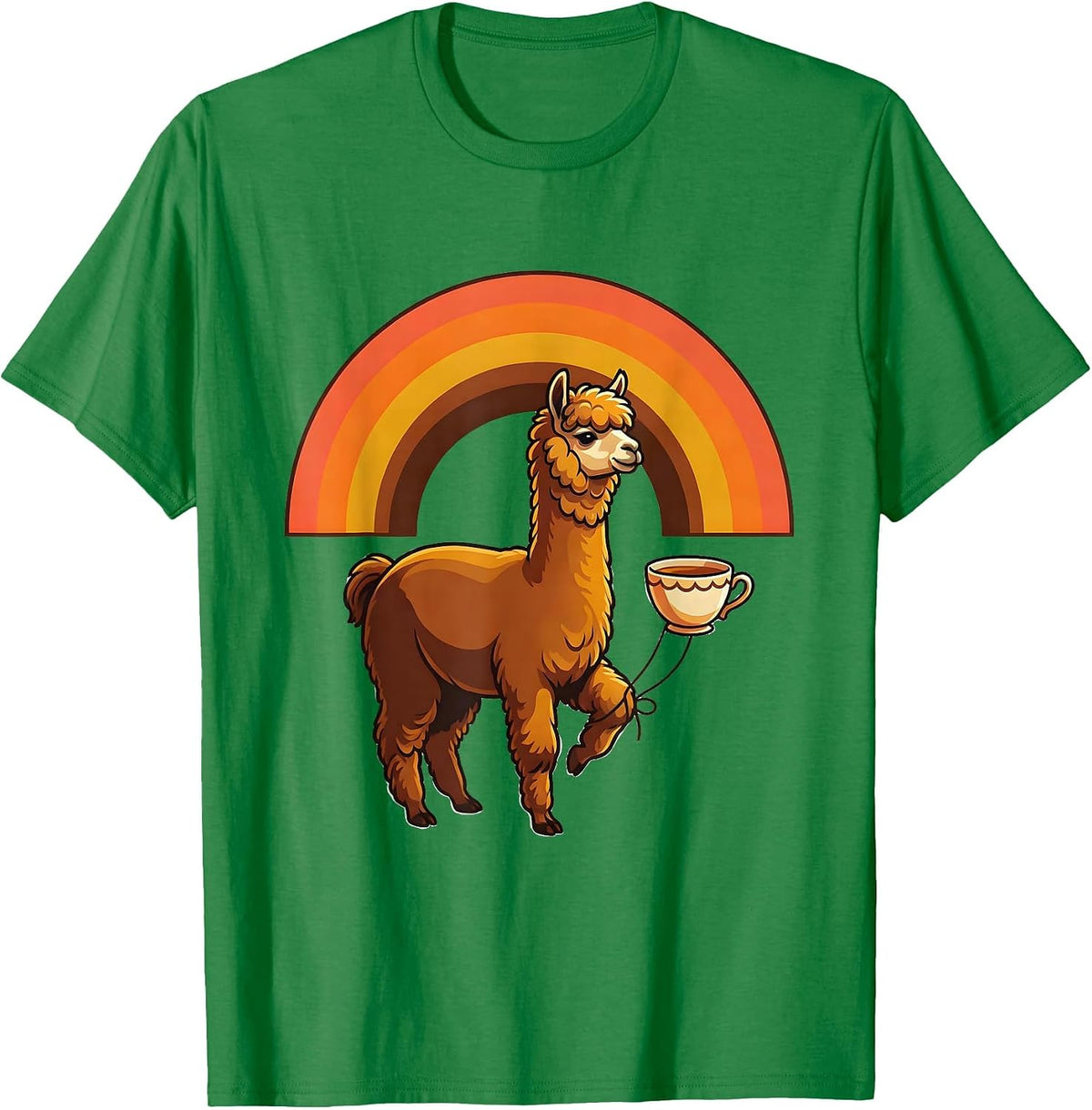 Men's Serene Llama Rainbow Retro 70s Novelty Humor T-Shirt - Kelly Green