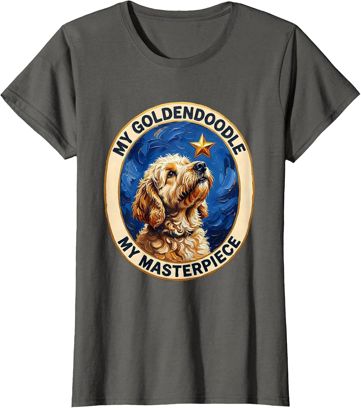 Women's My Goldendoodle My Masterpiece Gouache Poster Breed Portrait T-Shirt - Asphalt Grey