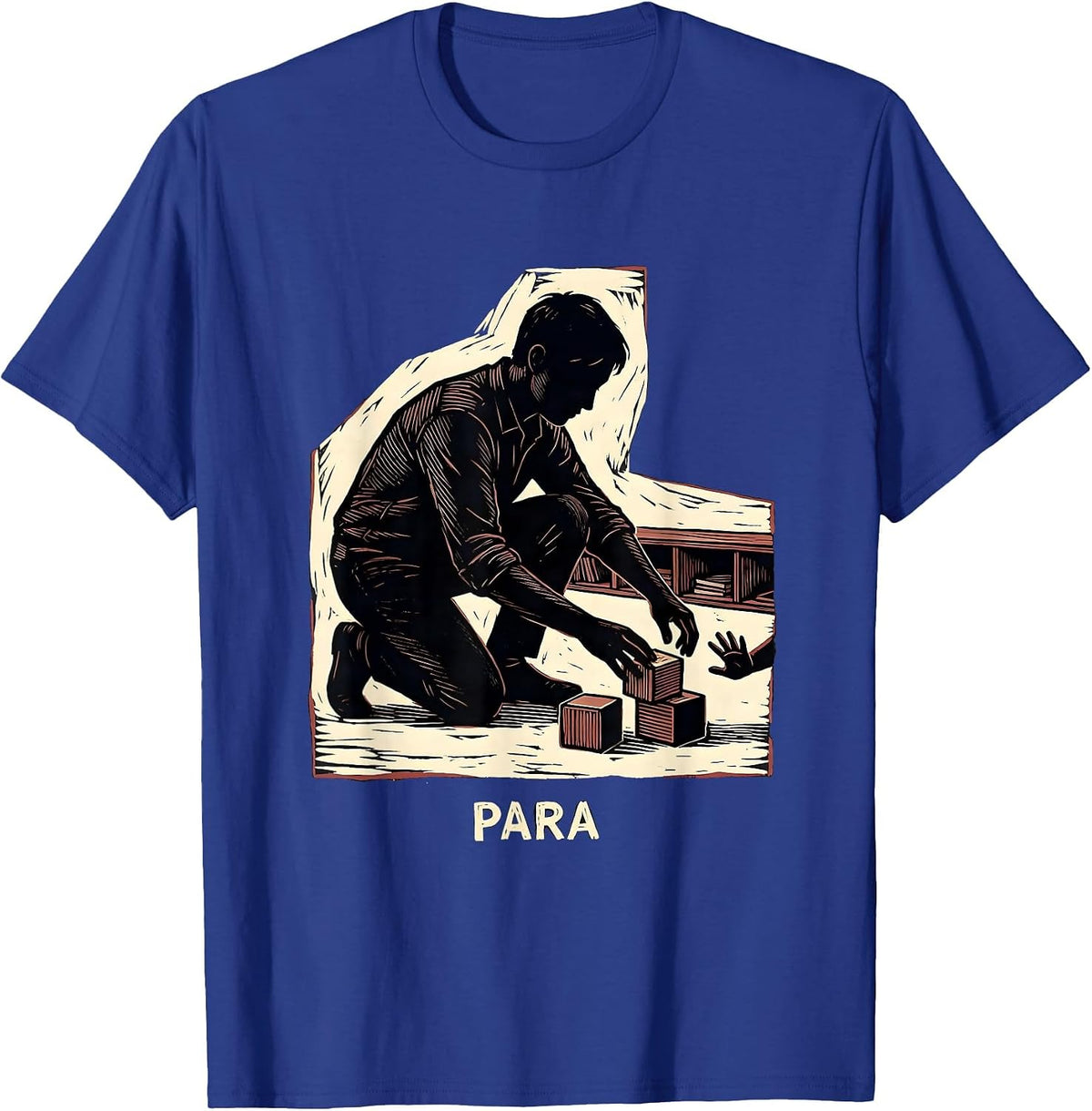Para Vintage Linocut Paraprofessional Teacher Appreciation T-Shirt - Royal Blue