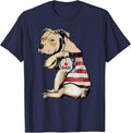 Pitbull I Love Dad Tattoo Fathers Day T-Shirt - Navy Blue