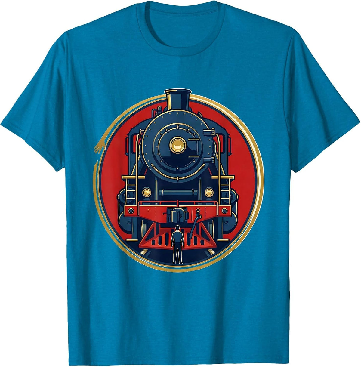 Railway Emblem Locomotive Humor Train Enthusiast T-Shirt - Sapphire Blue