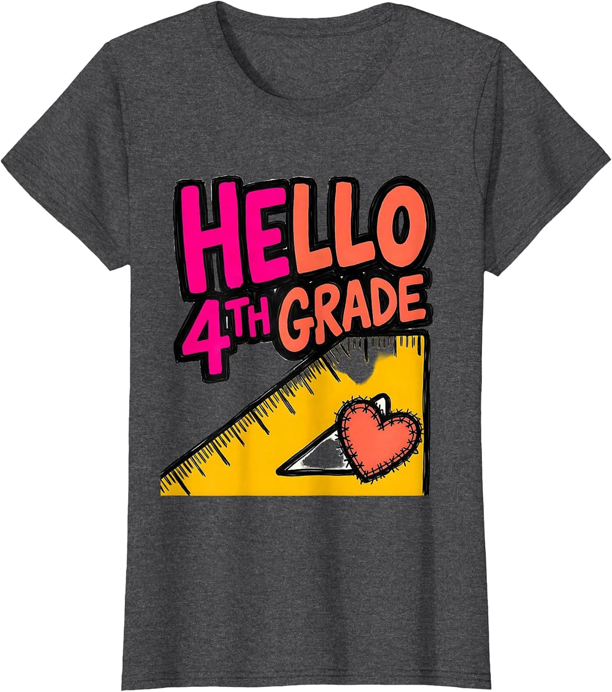 Women's Hello 4th Grade Leopard Teacher Back To School Girls T-Shirt - Dark Heather Grey