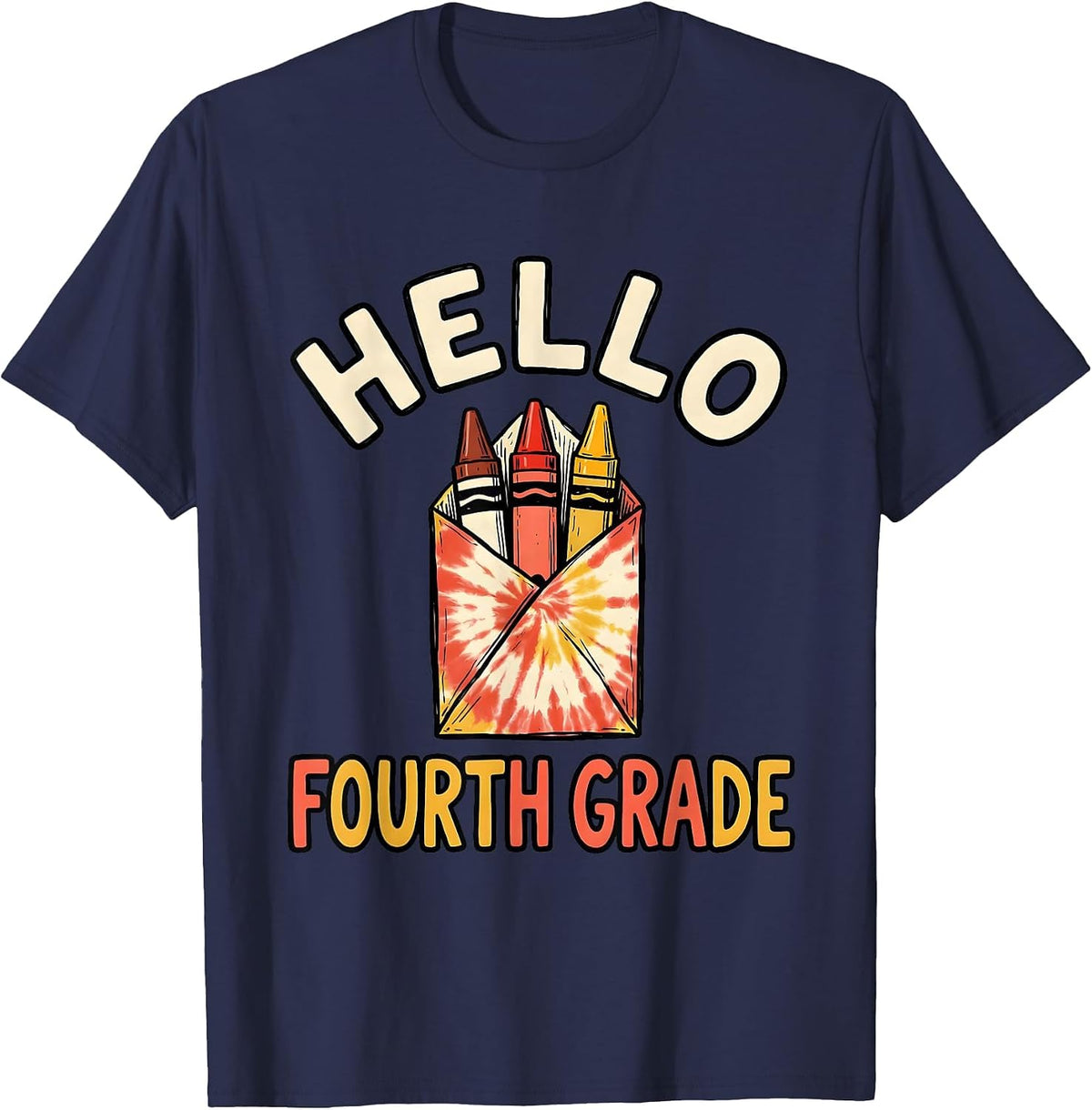 Men's Hello Fourth Grade Tie Dye Back To School Student Teacher T-Shirt - Navy Blue