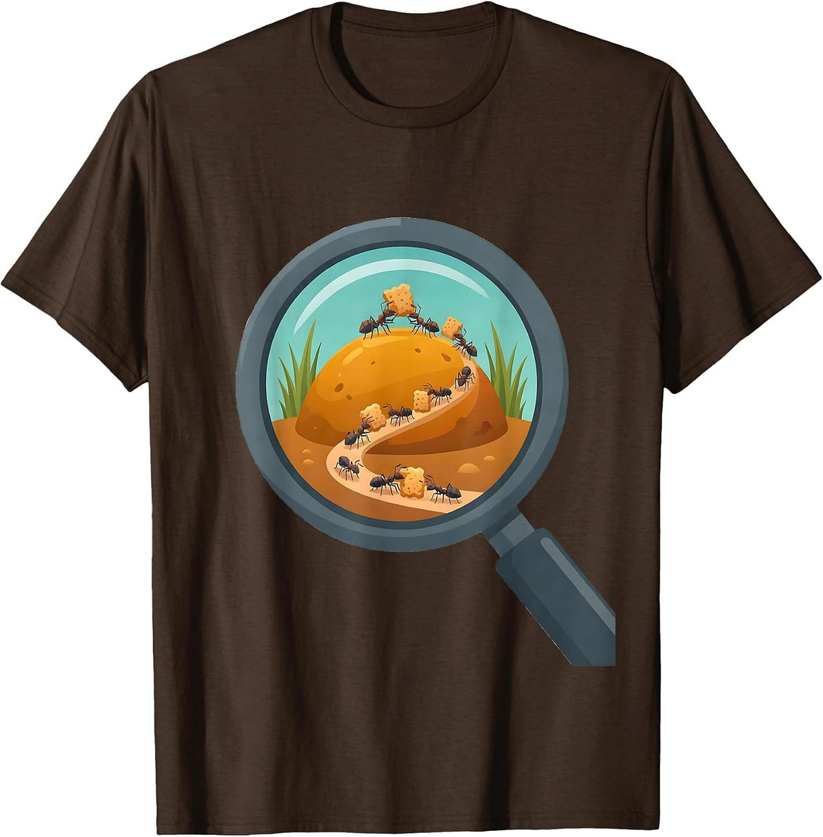 5th Grade Teacher Magnifying Glass Ant Scene T-Shirt - Brown