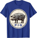 PIG Minimalist Line Art Animal Badge Patch T-Shirt - Royal Blue