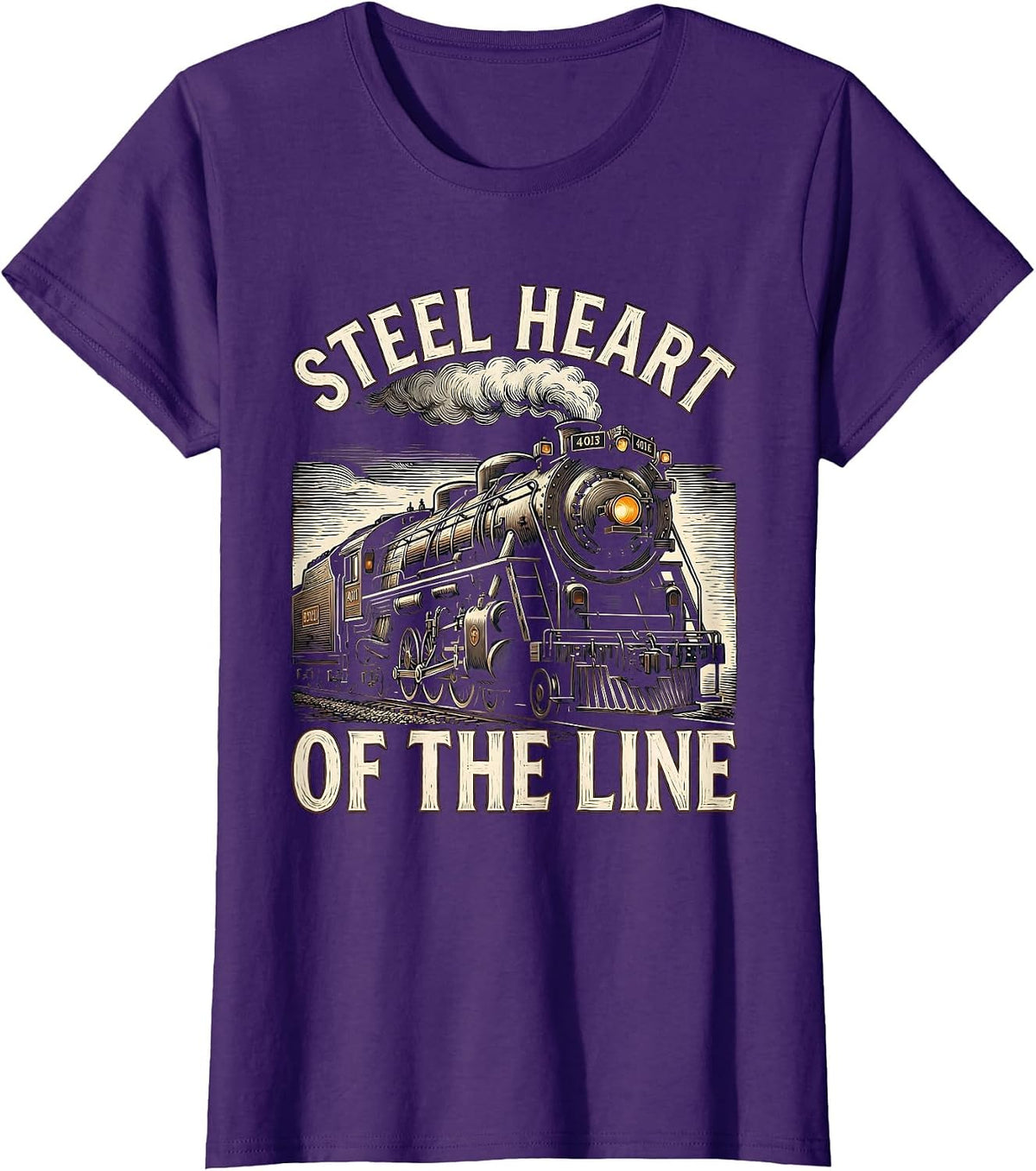 Women's Steel Heart Of The Line Vintage Steam Locomotive Railroad T-Shirt - Purple