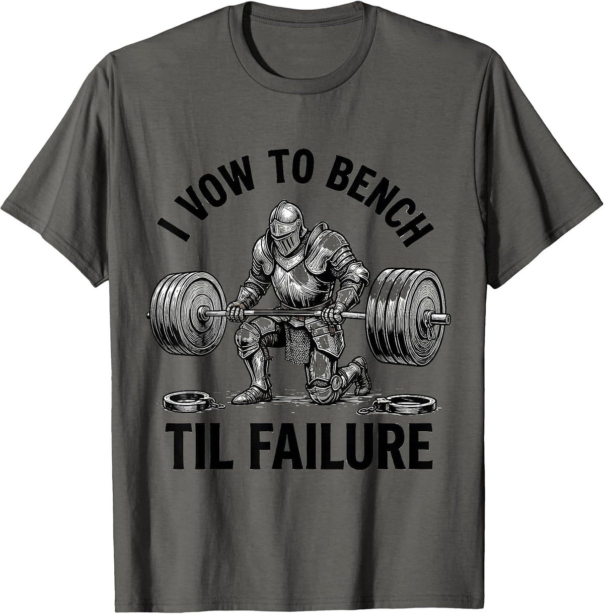 Men's I Vow To Bench Til Failure Funny Knight Weightlifter Gym T-Shirt - Asphalt Grey