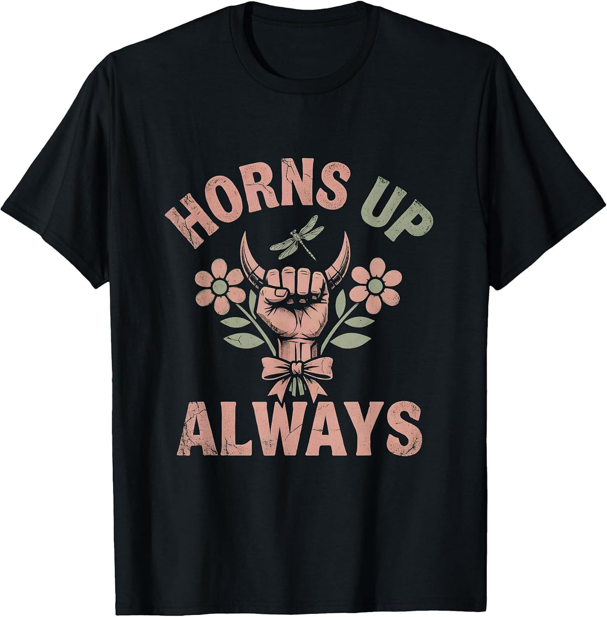Men's Horns Up Always Metal Music Graphic Design T-Shirt - Black