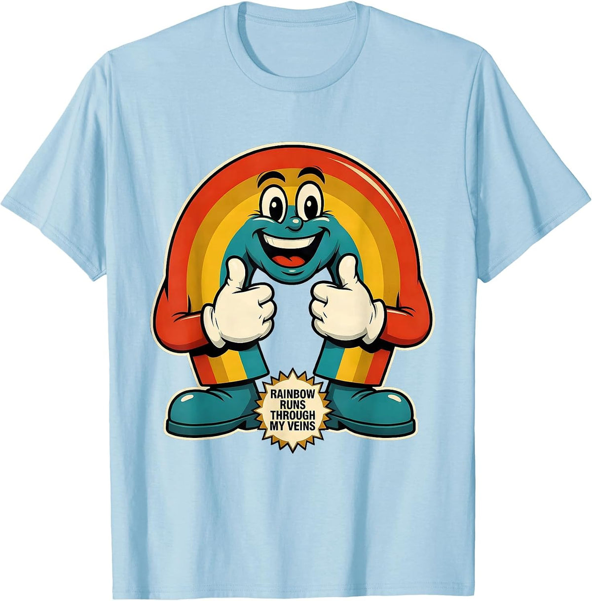Men's Rainbow Runs Through My Veins Pride Design T-Shirt - Baby Blue