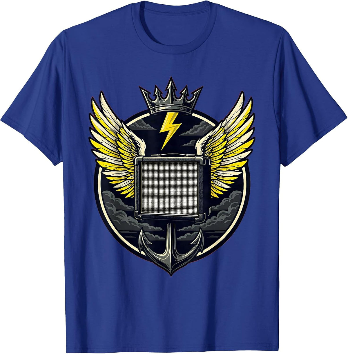 Winged Amp Cabinet Soaring Through Storm Clouds T-Shirt - Royal Blue