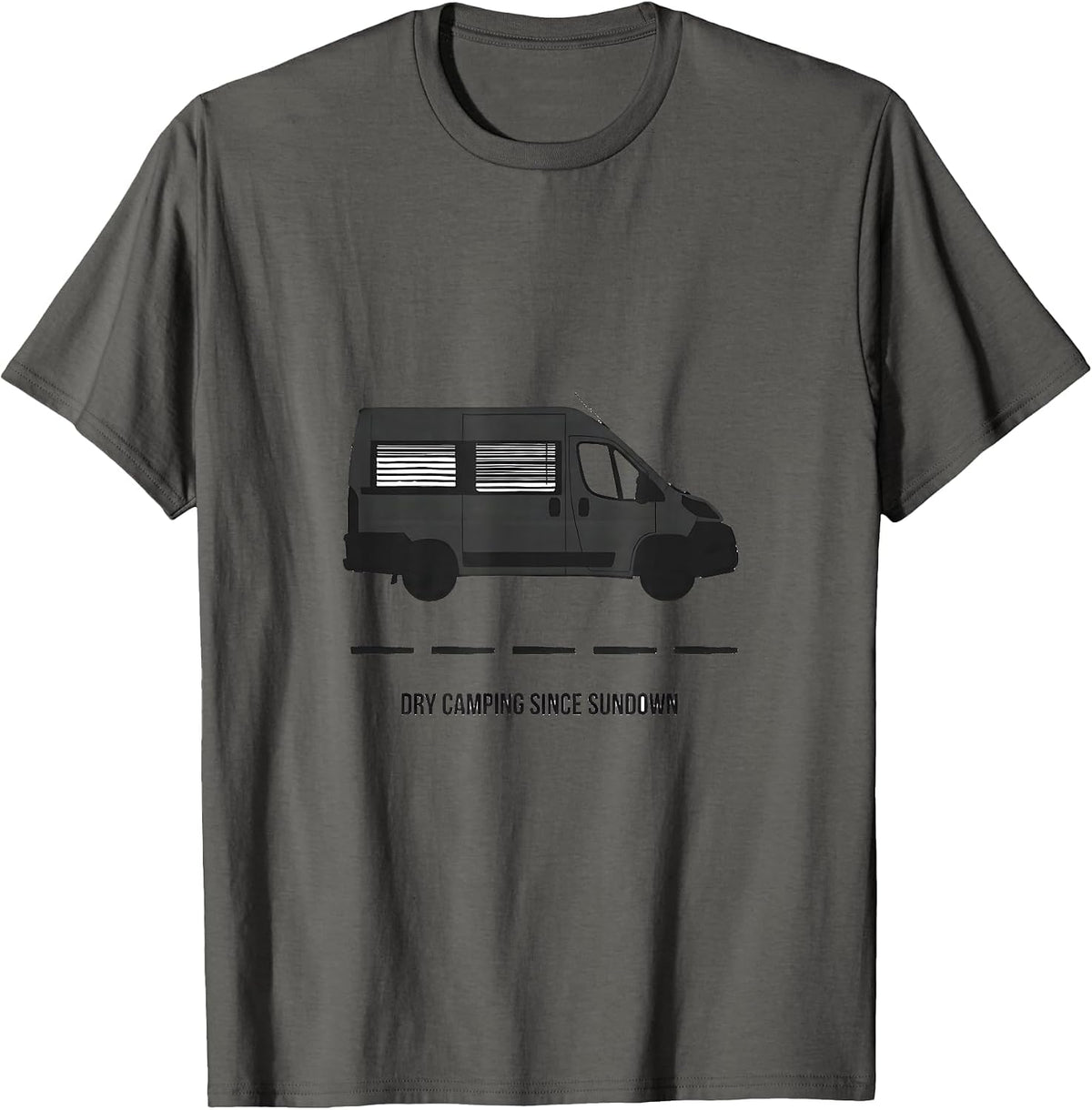 Dry Camping Since Sundown Retro Van Life Nomads Road Trip T-Shirt - Asphalt Grey