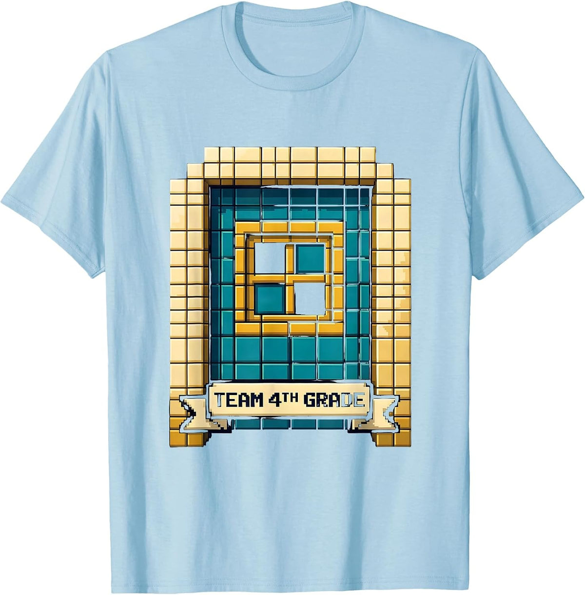 Men's Team 4th Grade Pixel Art Back to School Student Teacher T-Shirt - Baby Blue