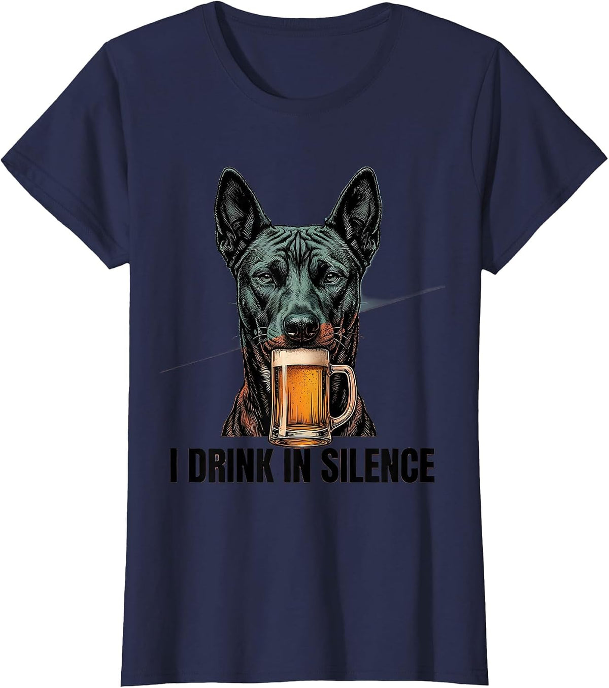 Women's I Drink In Silence Funny Basenji Dog Meme Humor T-Shirt - Navy Blue