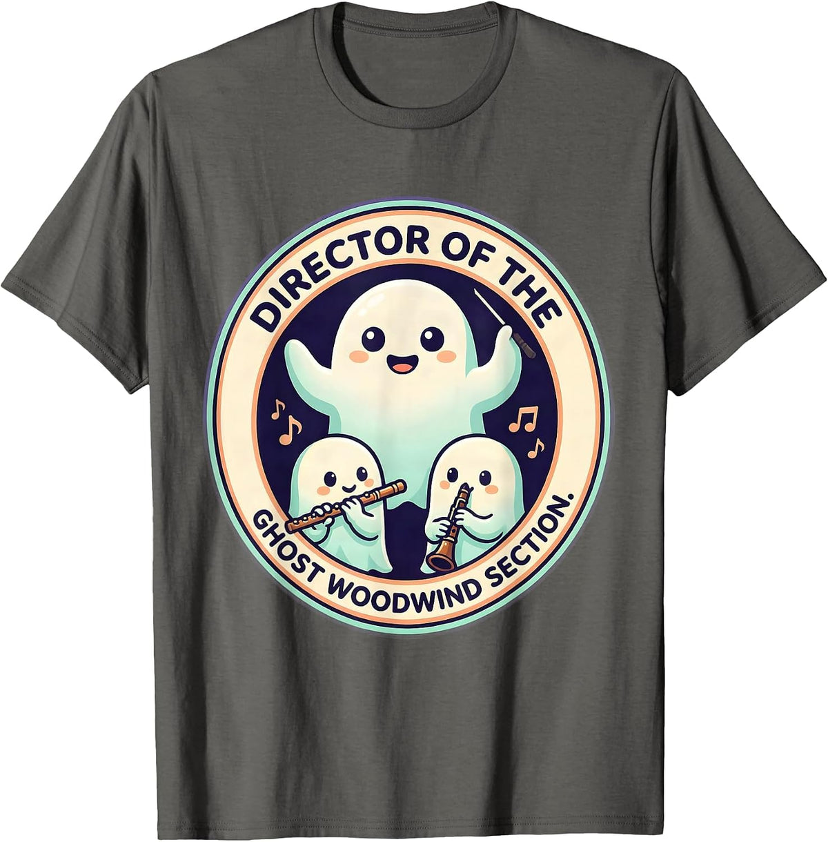 Director Of The Ghost Woodwind Section Cute Kawaii Music T-Shirt - Asphalt Grey