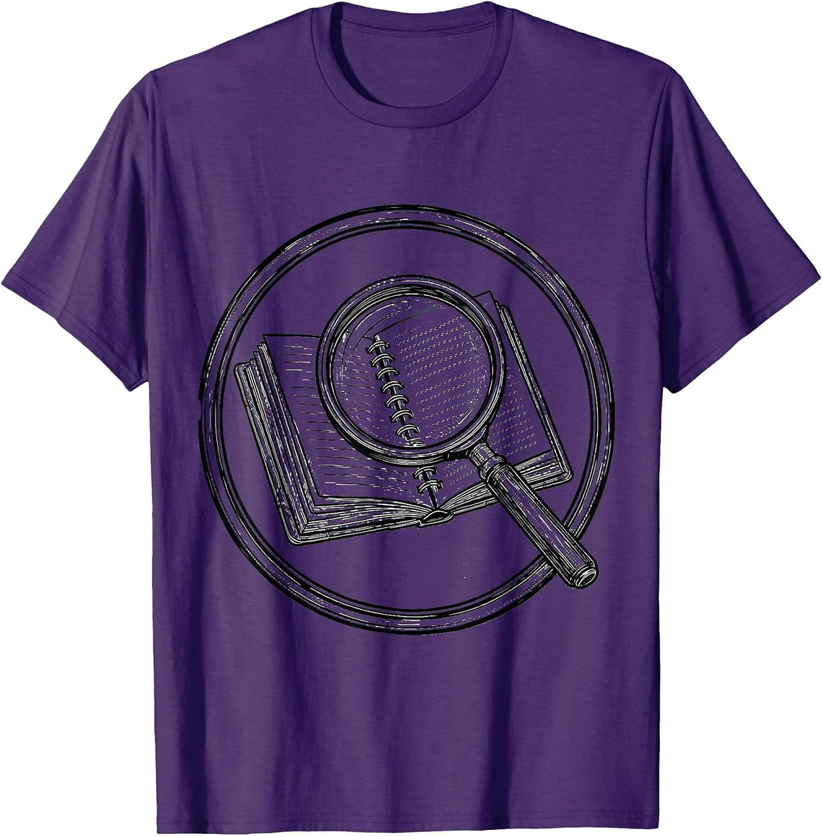 Men's Paraprofessional Magnifying Glass Notebook Graphic T-Shirt - Purple