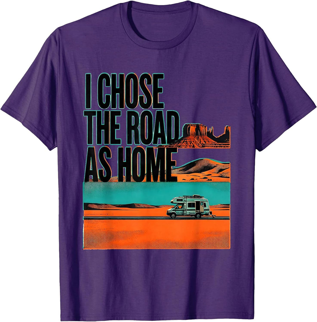 I Chose The Road As Home Vintage Van Life Nomad Adventure T-Shirt - Purple