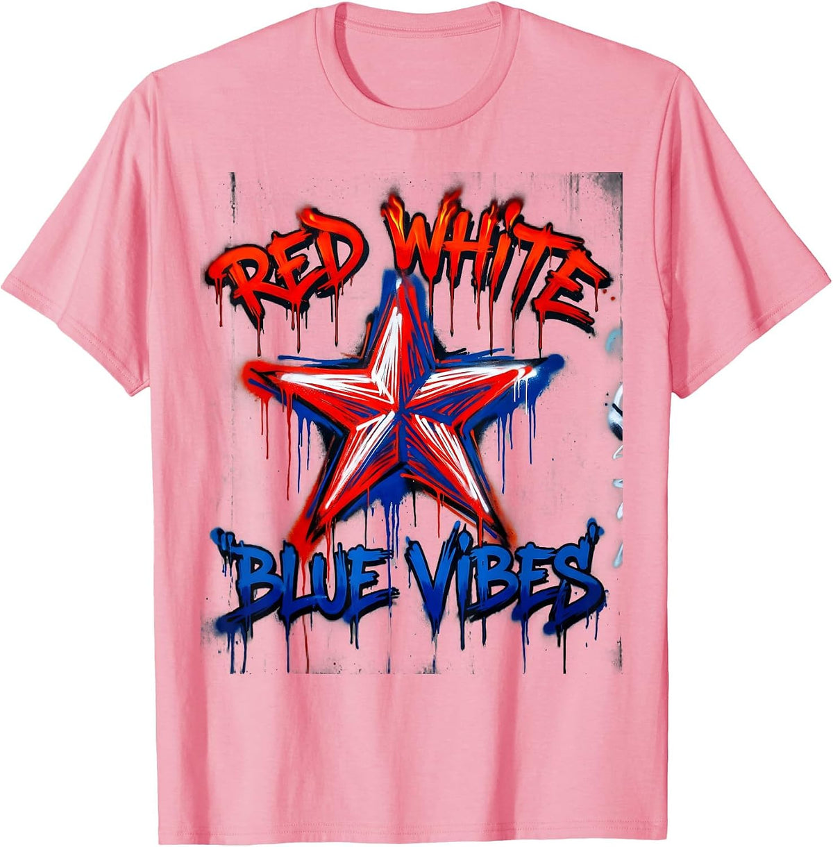Men's Red White Blue Vibes Patriotic Design T-Shirt - Pink