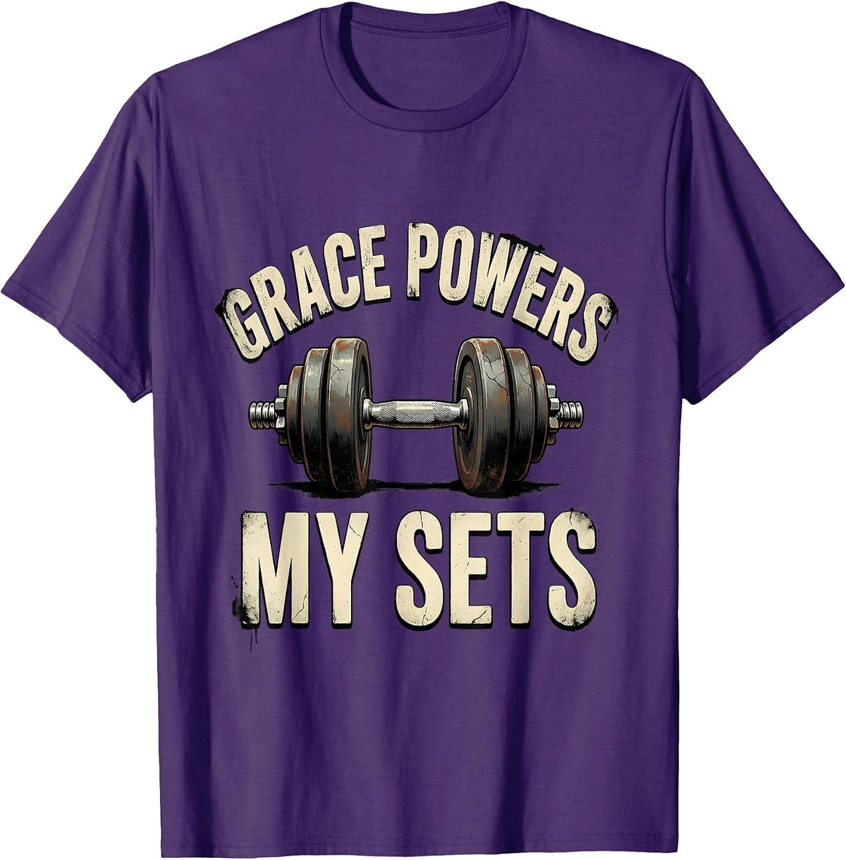 Grace Powers My Sets Distressed Christian Weightlifter Gym T-Shirt - Purple