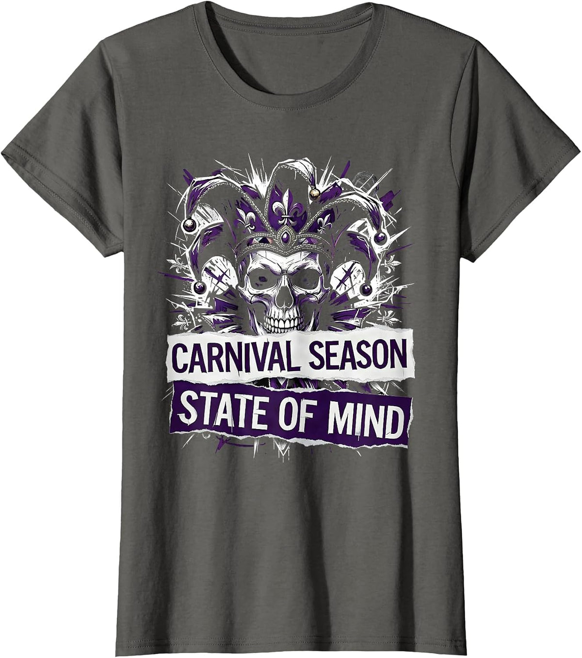 Women's Carnival Season State of Mind Mardi Gras Design T-Shirt - Asphalt Grey