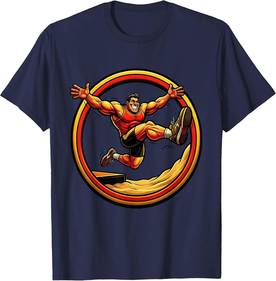 Long Jump Athlete Soaring Over Sand Pit T-Shirt - Navy Blue