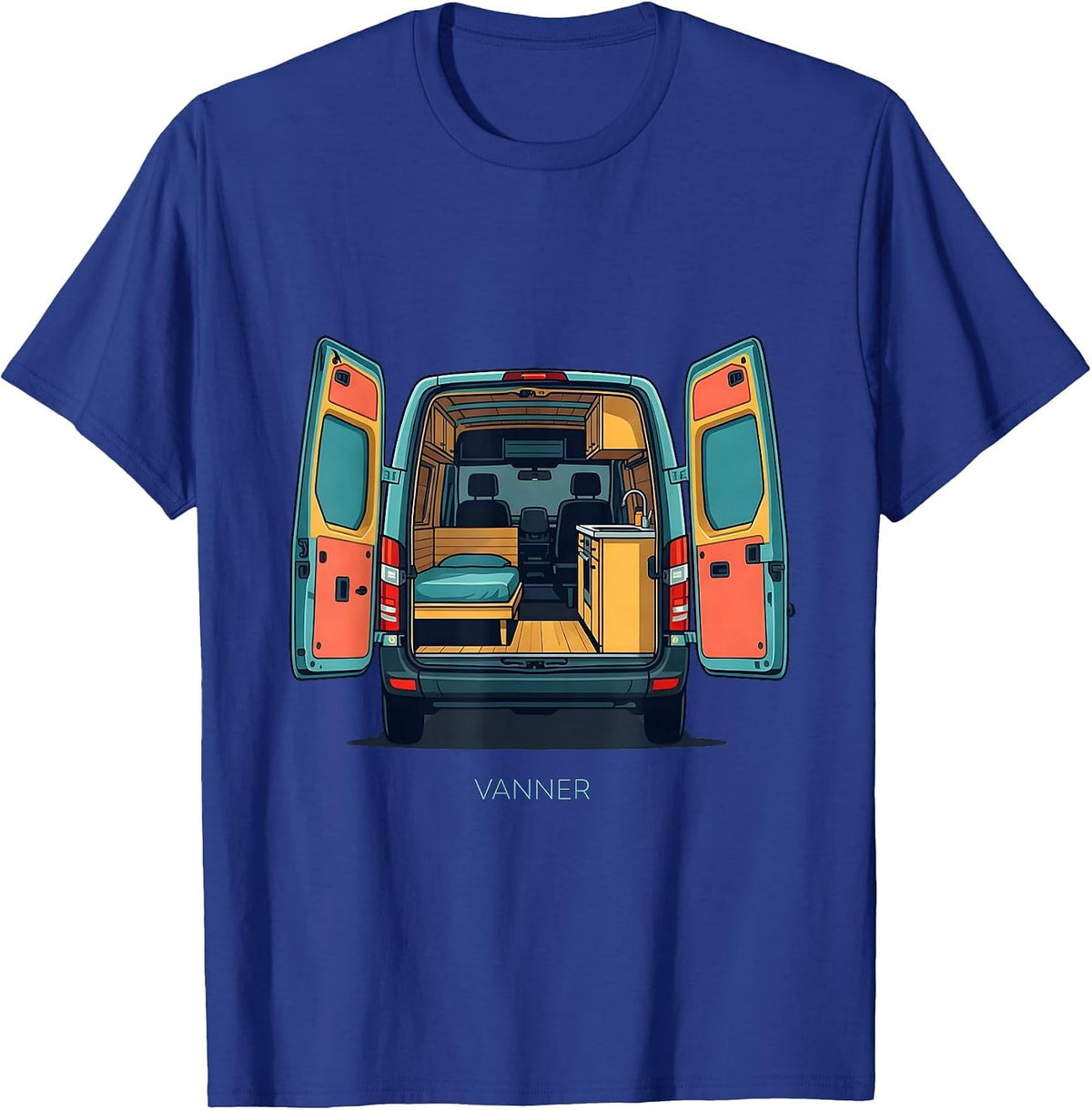 Vanner Retro Van Life Road Trip Travel Culture T-Shirt - Royal Blue