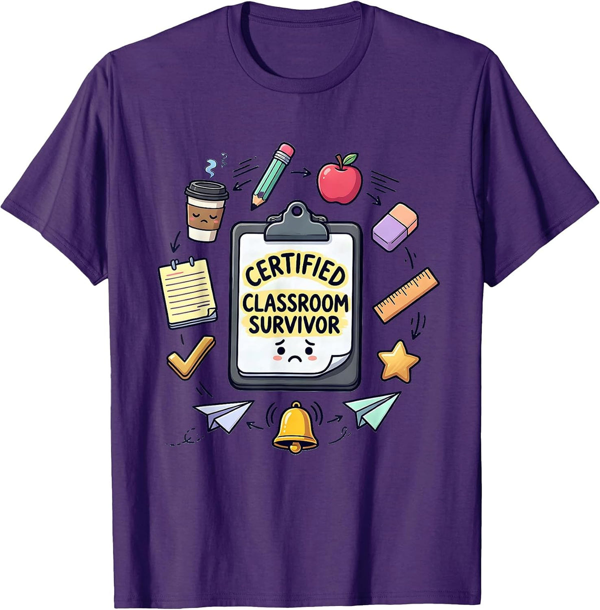 Certified Classroom Survivor Substitute Teacher T-Shirt - Purple